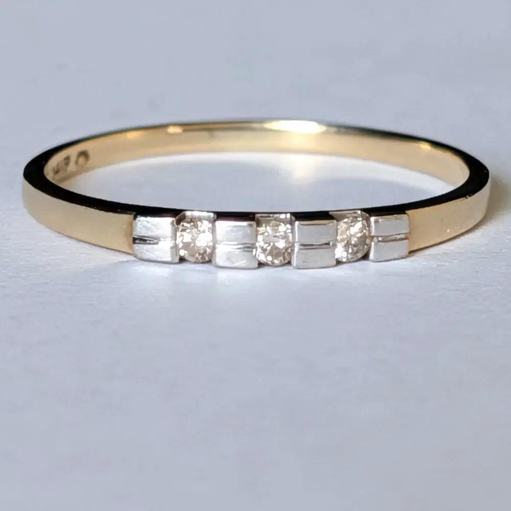 Vintage Diamonds 14k Yellow White Gold Wedding Band Ring Estate Bridal Retro